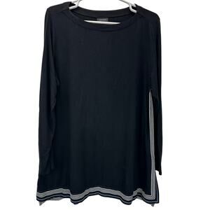 J. JILL Women's Wearever Side Stripe Split Hem Knit Top Sz LP Black Long Sleeve